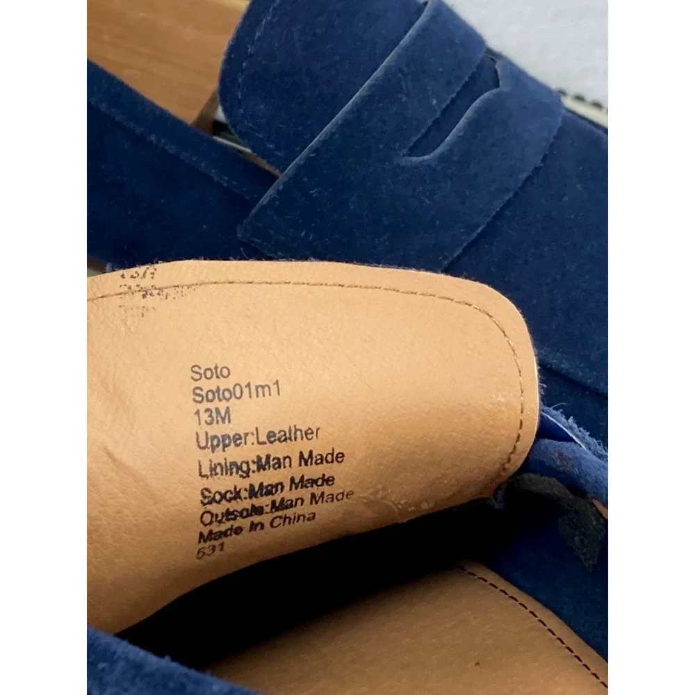 Steve Madden Soto Suede Penny Loafers Mens Sz 13 Navy Blue Office Slip  On Shoes
